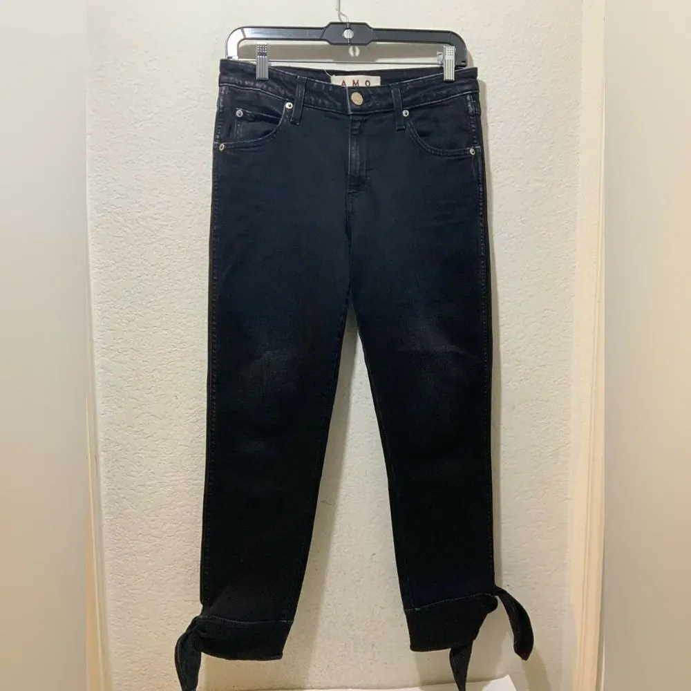 AMO Tie Ankle Slim Skinny Jeans Size 27” Black Magic Mid-Rise